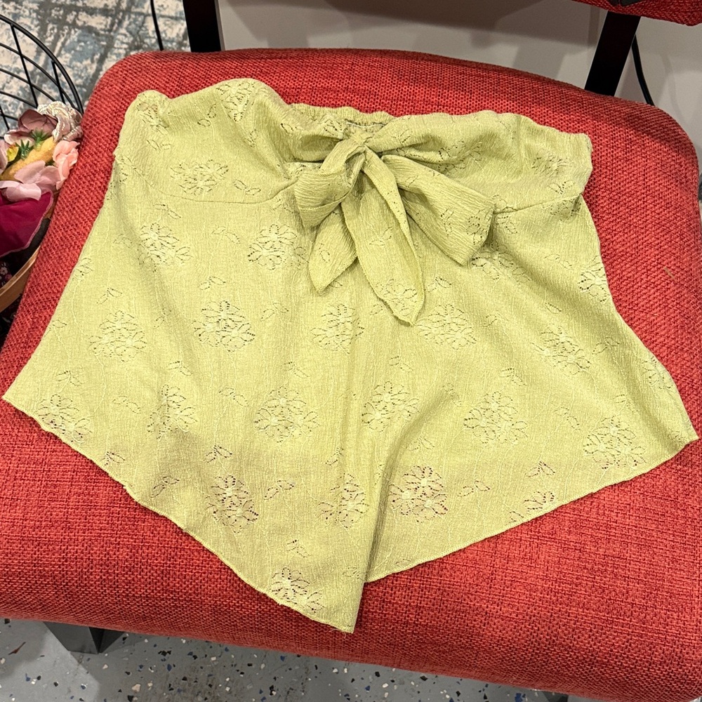 Green Floral Lace Skirt with Bow